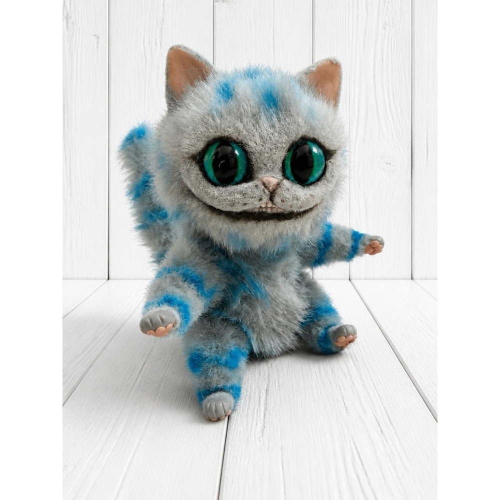 Cheshire Cat Poseable Art Doll Alice in Wonderland Weighted Fantasy Plush Grey